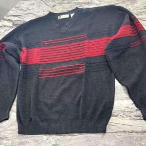 Men's XL Bachrach Wool/Acrylic Red Striped Sweater USA